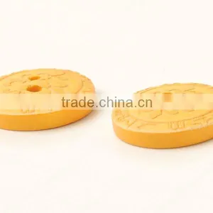 2 Holes Fancy High Quality Yellow Painted Wooden Baby Buttons With Figure Engraved On thumbnail-1