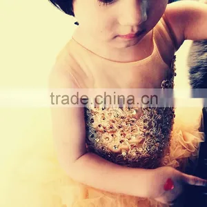 FG6 Real Sample Pictures Puffy Tulle Skirt Gold Flower Baby Girls Long Children Wedding Dresses thumbnail-5