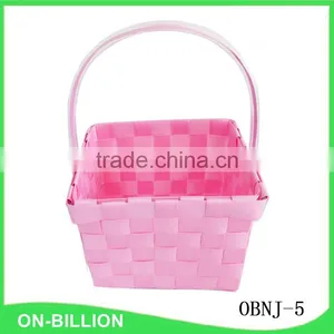 Rectangular Hand Woven Gift Basket Plastic Strap Basket With Handle thumbnail-5