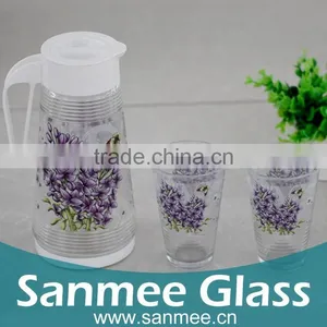 Purple Flower Design Heat Transfer Printed Glass Jug Set thumbnail-1