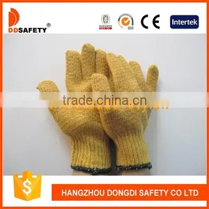 DDSAFETY 2017 Heavy Weight Yellow String Knit Cotton Gloves PVC Honey Comb Pattern Both Sides thumbnail-1