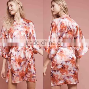 Japanese Silk Robes Ladies Fashion Satin Sleepwear Wholesale Custom Made Floral Silk Kimono Robes for Women thumbnail-1