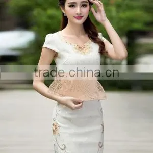 2016 New Style Elegant Chinese Ladies Summer Midi Short Sleeve Cheongsam Dresses thumbnail-1