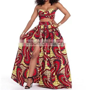 Pictures of Long Skirts and Tops for Trendy Strapless Printed High Split Red Qmilch Two-piece Skirt Set thumbnail-2