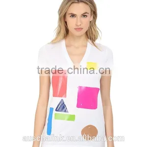 High Quality Women Short Sleeve V Neck Wholesale t Shirts for Sale thumbnail-1