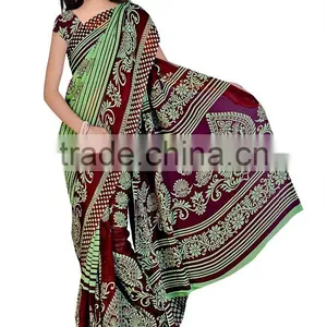 Flower Printed Saree With Blouse Piece in Maching in Saree thumbnail-3