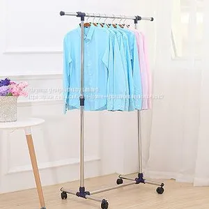 Adjustable Stainless Steel or Composite Strong Single Pole Clothes Drying Rack With Wheels thumbnail-1