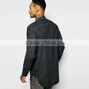 Zip Detail Shirt In Heavy Wash Shirt Men Long Sleeve Shirt thumbnail-2