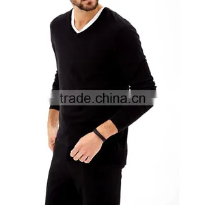 Pure Cotton V-neck Autumn Pullover Sweater for Men thumbnail-2