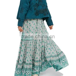 2017 OEM Semi-sheer Bohemian Printed Long Skirts for Women thumbnail-4