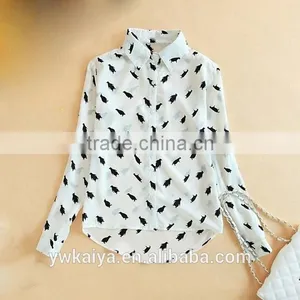 2014 New Design Chiffon Penguin Pattern Long Sleeve Summer Casual Women Blouse thumbnail-1