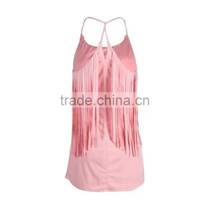 2017 Summer Womens Spaghetti Strap Backless Tassel Sexy Mini Dress Latest Fashion Dresses Design For Girls thumbnail-5