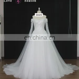 WX1678 off Shoulder Luxury Lace Fabric for Wedding Guest Dress Plus Size Wedding Dress 2017 Bridal thumbnail-2