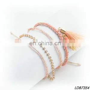 Adjustable Knot Handmade Multistrand Seed Bead Alloy Pendant Letters Bar Bracelets Wax String Weave Bracelet thumbnail-1