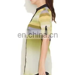 Fashion New Women Clothes Tops Loose Perspective Sexy Sheer Chiffon Collar Neck Strip Print Style Shirts For Women thumbnail-2