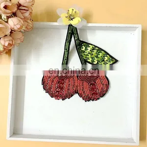 Handmade Heart Strawberry Cherry Beaded Rhinestone Patches For Clothing thumbnail-5