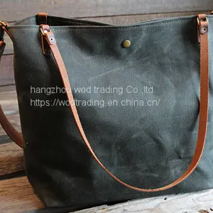 Large Waxed Canvas Tote Bag With Long Shoulder thumbnail-1