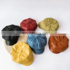 Children's Beret Autumn and Winter Girls Octagonal Hat British Retro Leather Hat Baby Painter Hat Boy Pumpkin thumbnail-1