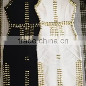 Summer Dress Wholesale 2015 New White Black Sleeveless Beading Sey Bodycon Celebrity Party Pencil Women Bandage Dress Bandage Bo thumbnail-2