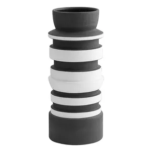 Retro Black Stripe Ceramic Vase Flower Arrangement Decoration For Living Room Model Room thumbnail-1