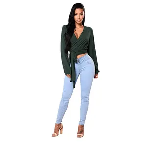 Hip-lifting Slim Women's Four-color Wide-waisted Denim Trousers thumbnail-2