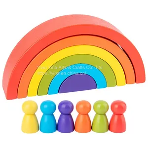 Wooden Rainbow STEM Montessori Toys Sorting Stacking Games Puzzles Kids Educational Kit Wooden Rainbow Tower Stacker Building Blocks thumbnail-1