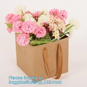 Flower Carrier Bag for Gift, Paper Bag for Carry Flower,Waterproof White Kraft Paper Flower Bag for Packing With Ribbon thumbnail-2