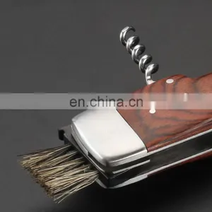 Stainless Steel Multi Function Wine Corkscrew Pocket Folding BBQ Brush Knife With Laguiole Pakka Wood Handle Mushroom Knife thumbnail-4
