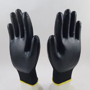 Black Polyester Knitted Black Nitrile Palm Coated Safety Work Gloves for Construction Workplace Workshop Plant Workers Wearing thumbnail-4