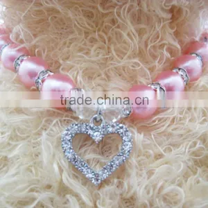 Rhinstone Heart Charm Pearl Pet Necklace Jewelry for Cat Dogs thumbnail-6