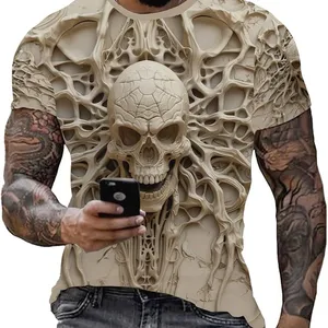 Skull Skeleton Print Personality Short Sleeve T-Shirt Novelty Pattern Vintage Funny Casual Shirt thumbnail-1