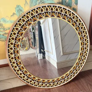 Hualun Guanse Factory Custom Large Wood Frame Mirror Luxury Decorative Mirror for Middle East Hotel Project Bulk Order thumbnail-1