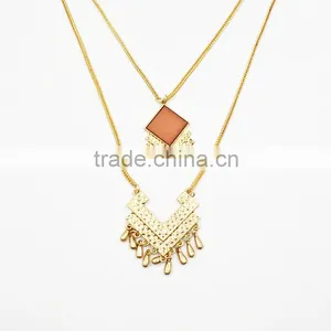 Elegant Women's 18k Gold Plated Double Layered Geo Pendant Necklace Jewelry thumbnail-2