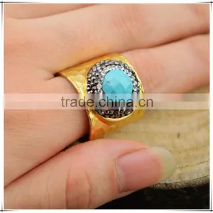 LFD-001R ~ Gold Plated Druzy Faceted Turquoise Stone Pave Rhinestone Crystal Rings For Women Jewelry Finding thumbnail-3