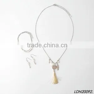 Fashion Leaf Druzy and Heart With Tassel Necklace With Matching Earrings and Bracelet thumbnail-3