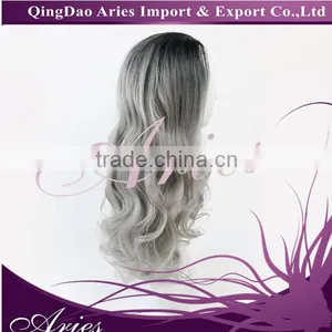 16" Long Ombre Grey Curly Wavy Lace Front Wig Heat Resistant thumbnail-5