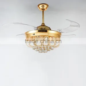 Small Size Crystal Golden LED Ceiling Fan With ABS Blades thumbnail-3
