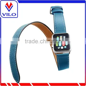 Genuine Leather Double Tour Replacement Watchband With Adapter Clasp for IWatch Apple Watch Band 38mm 42mm thumbnail-1