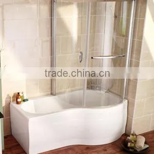 Acrylic Solid Surface White p Shape Shower Bathtubs With Glass Panel thumbnail-1