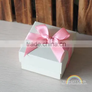 White Square Marriage Candy Box With Pink Ribbon and Bowknot thumbnail-2