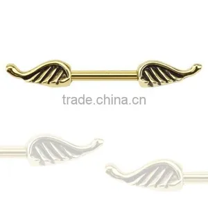 Gold Plated Surgical Steel Angel Wing Nipple Piercing Ring thumbnail-1