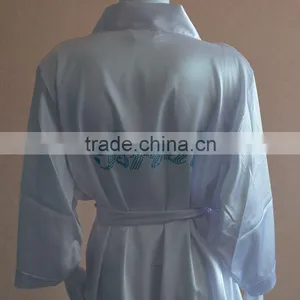 Sexy White Satin Nightgown With Rhinestone Logo thumbnail-3