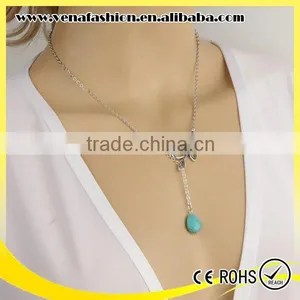 Leaf Water Drop Bead Thick Chain Silver Necklace Designs thumbnail-5