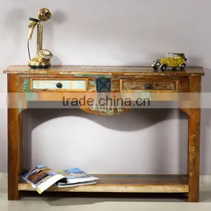 ANTIQUE DESIGN RECYCLE WOOD 2 DRAWER CONSOLE TABLE thumbnail-1