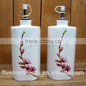 New Decal Ceramic Oil and Vinegar Dispenser Bottles thumbnail-1