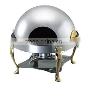 Round Chafing Dish With Roll Top Lid and Brass Legs thumbnail-1