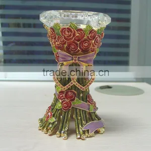 Pewter and Crystal Candle Holder Candlesticker With Enamel Color Decorative Candle Holder Candle Stand Wedding Gift thumbnail-1