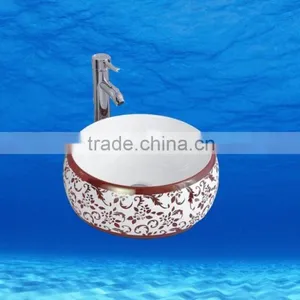 Fashionable Sanitary Ware Ceramic Bathroom Sink Chinese Style Golden Wash Basins thumbnail-2