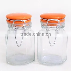 Colored Glass Jar With Glass Stopper Clamp Lid thumbnail-3