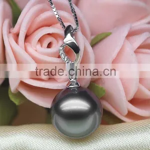 2016 Tahiti AAAA New Arrival Round Black 10-11mm 925 Silver Sea Pearl Pendant thumbnail-5